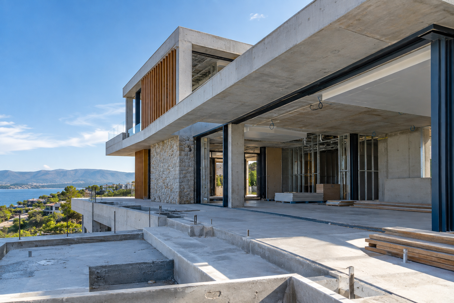 Estructura de una residencia contemporánea en construcción