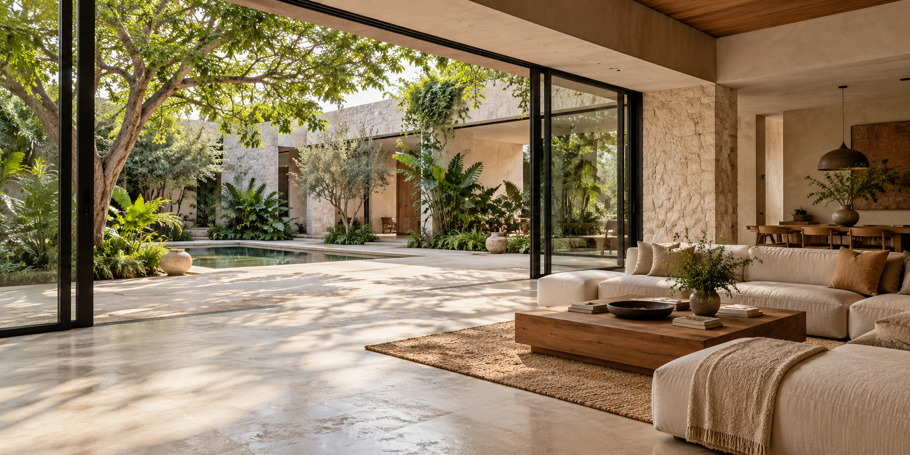Residencia contemporánea abierta a un patio ajardinado